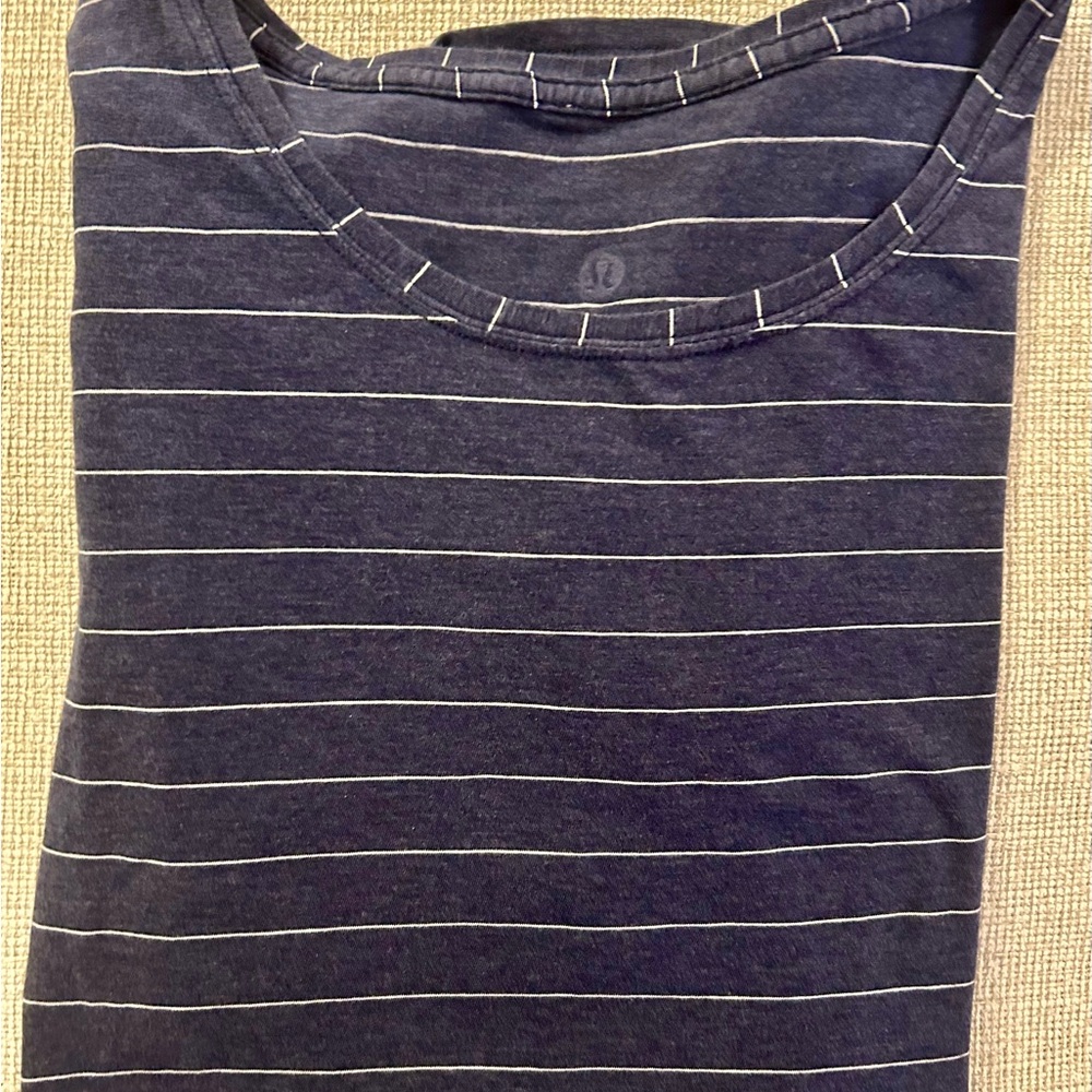 Lululemon Athletica Blue and White Stripe Short Sleeve Tee